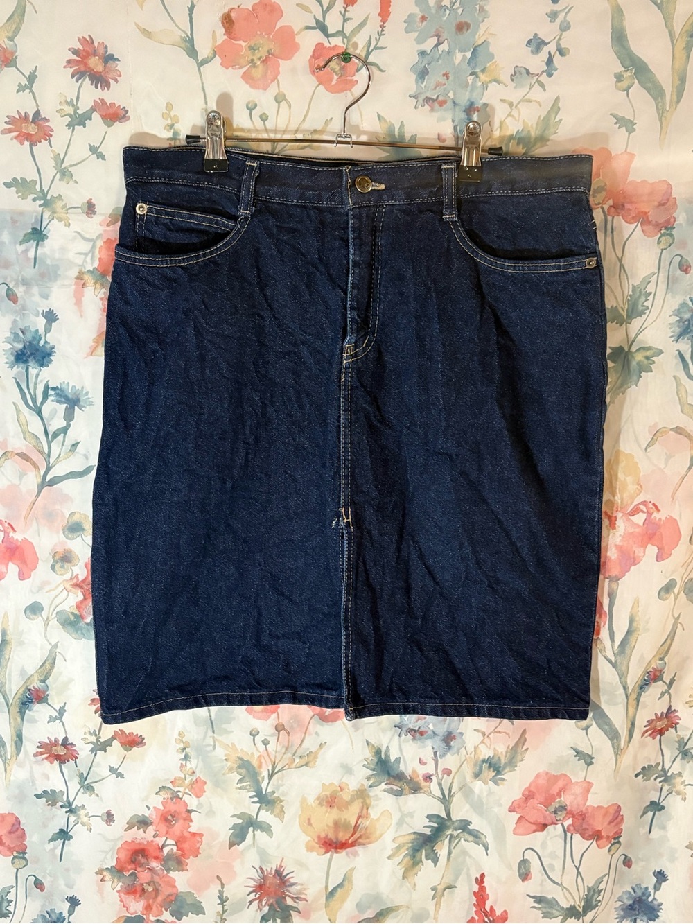 Vintage Dark Blue Denim Skirt - Classic Women's Pencil Skirt